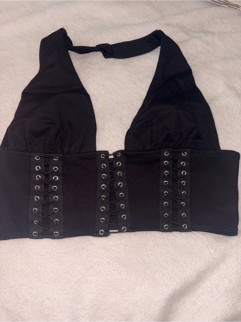 Fashion Nova Black Lace-Up Halter Corset Crop Top